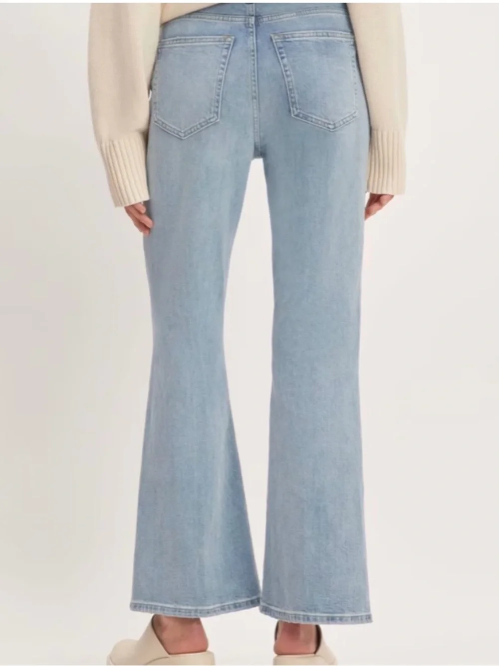 Everlane The High-Rise Flare Jeans Light Wash Distressed Knee Size 27